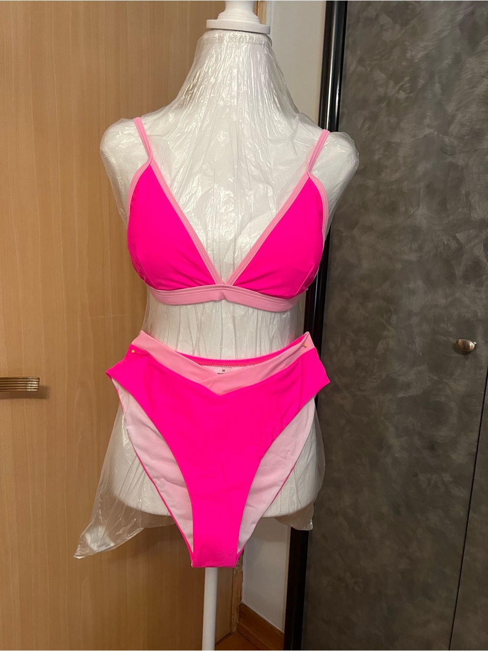Neon Pink Two-Piece High-Waist Bikini